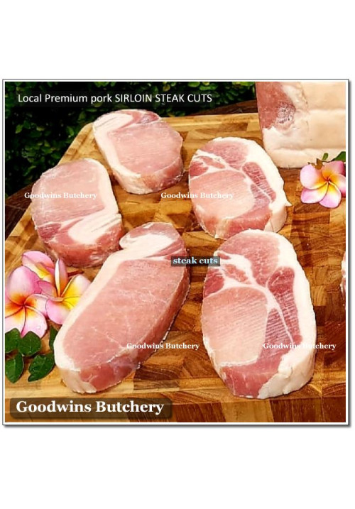 Pork Karbonat Has Luar SIRLOIN SKIN OFF frozen Local Premium STEAK 3/4" 2cm (price/pack 500g 2pcs)